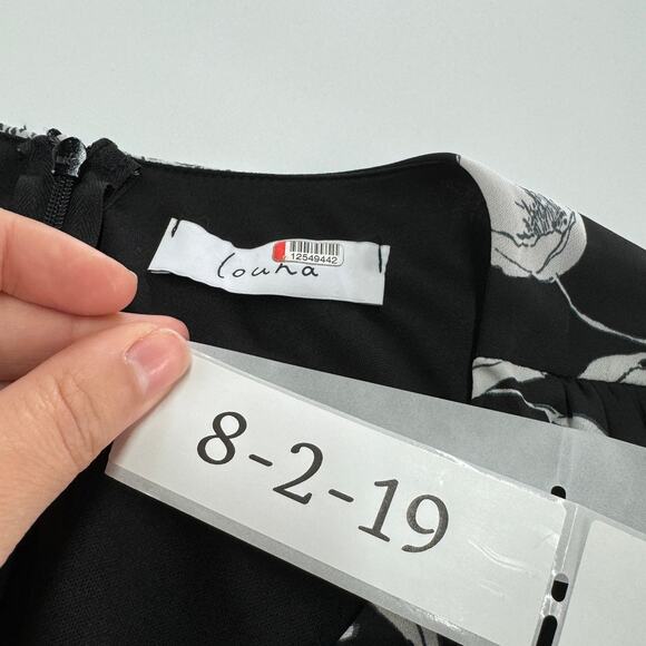 Louna Dress Womens Small Black White Floral High Low Flutter Sleeve - Picture 7 of 14